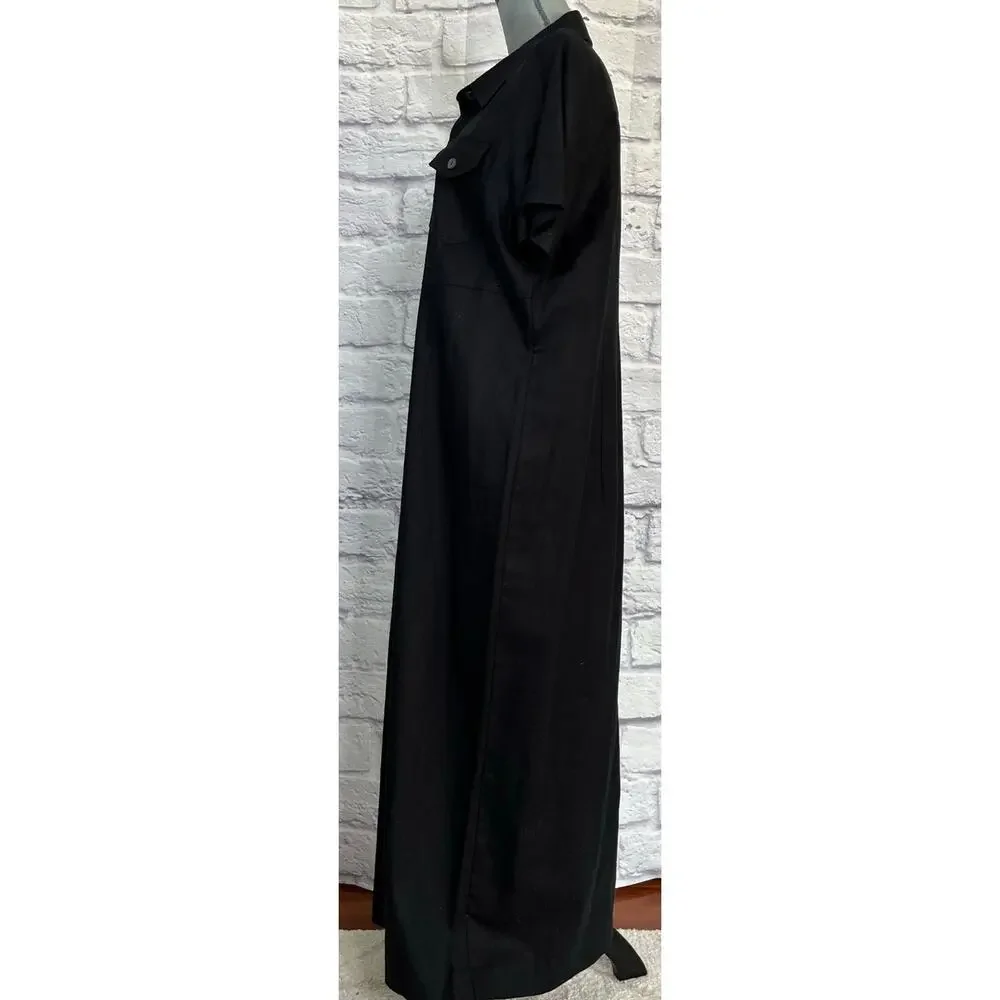 Vintage 90's Carolina Colours Black Linen Blend Front Button Maxi Dress